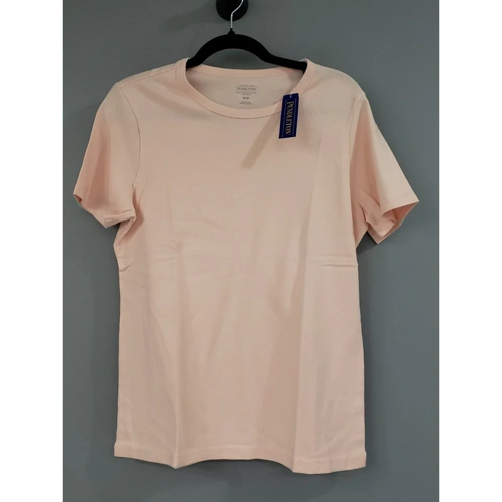 NEW PINK Pendleton Women's 100% COTTON Short Sleeve Tshirt Classic Basic Solid - Picture 1 of 5